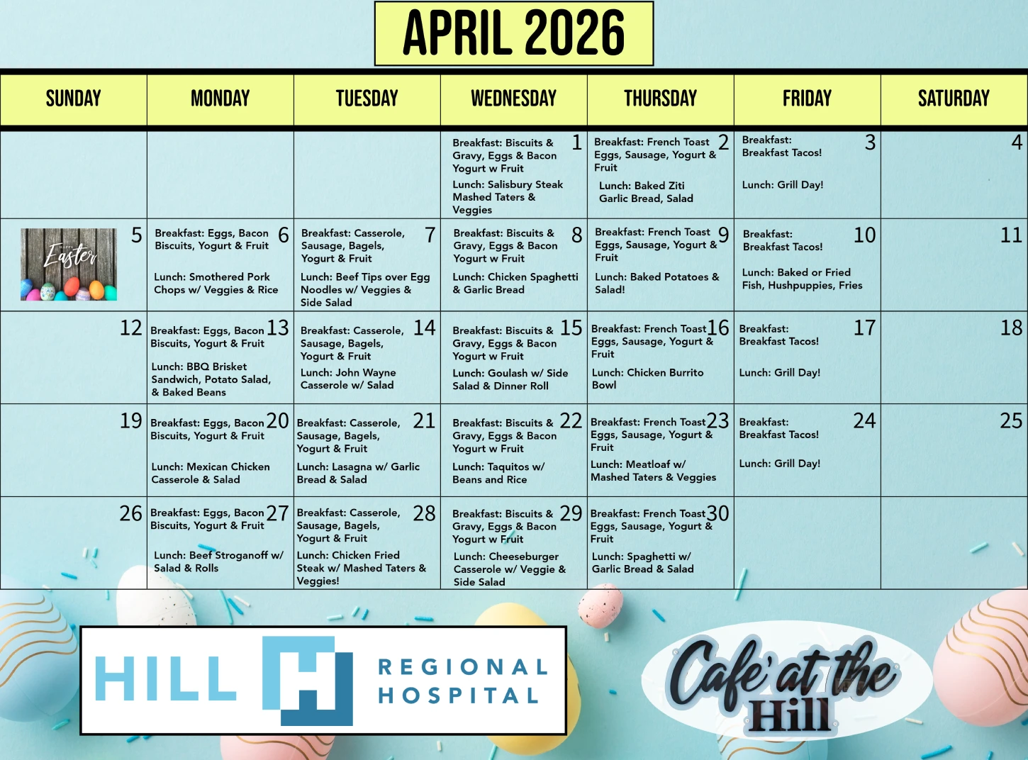 Cafe on the Hill Menu April 2026